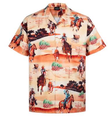 Men s fully printed beer pattern Hawaiian shirt short-sleeve button beach Alho shirt for men XXS
