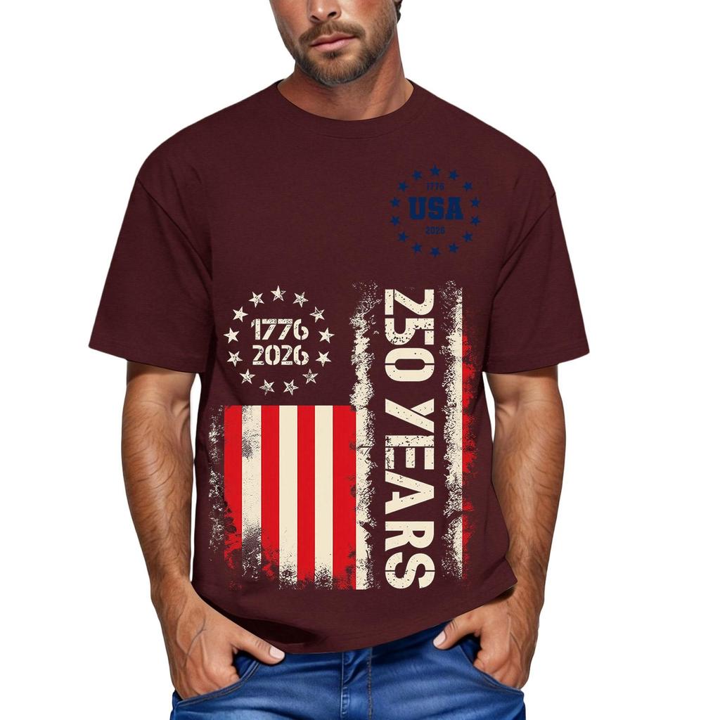 Herren lockeres und lässiges T-Shirt mit Flaggen-Buchstaben-Print, kurzärmeliges Oberteil