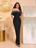 Elegant Pearl Beaded Rhinestone Off-Shoulder Bodycon Bandage Evening Dress
