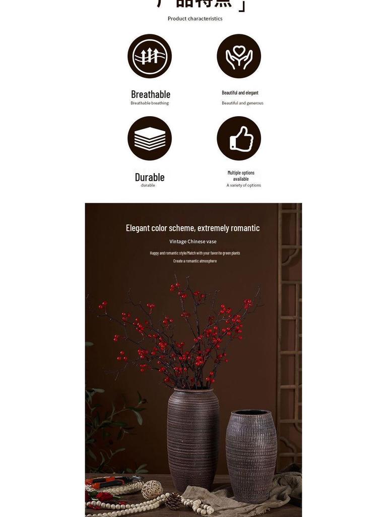 Zen-Style Rustic Pottery Vase for Dried Flowers and Succulents: New Chinese Retro Design