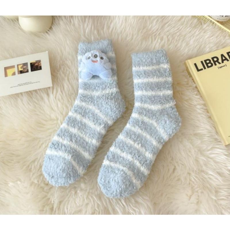 New coral fleece socks women's medium tube socks autumn and winter thickened sleep socks doll decorative warm home floor socks