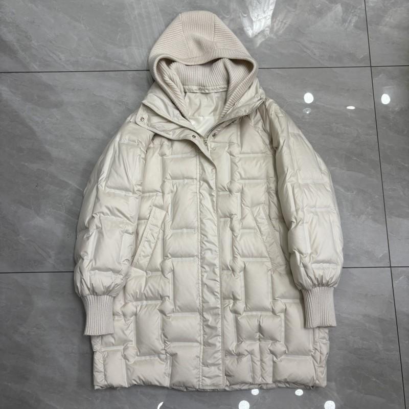 Womens Hooded Mid-Length Down Jacket With Duck Fill Warm Winter Coat Street Style