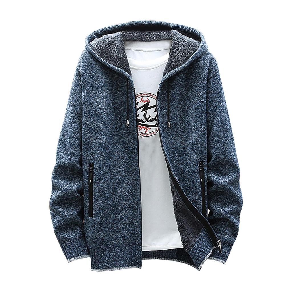 Erkek Sonbahar Ve Kış Rahat Kazak Ceket Sıcak Örgü Kazak Kapşonlu Hoodie