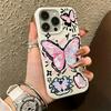 Doodle Powder Blue Butterfly Phone Case For Iphone 17Air 17 16 15 14 Plus 13 12 11 Pro Max Luxury Mobile Protective Funda Cover