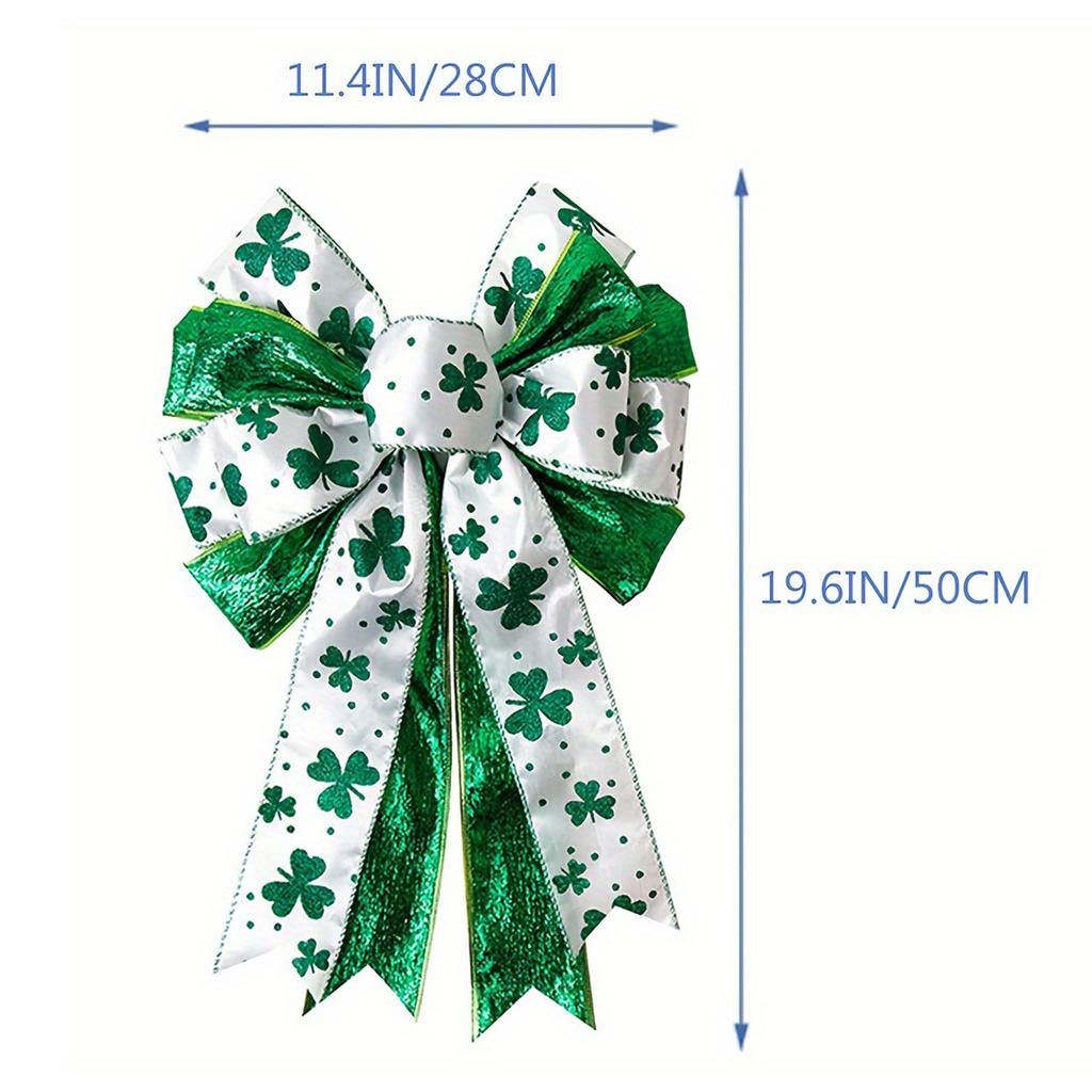 St Patricks Day Tree Topper Bows for Wreath Decorations Large White Green Glitter Shamrock Bowknot for Home Indoor Outdoor Decor