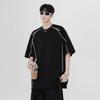 Summer High Street Heavy Padded Shoulder Short Sleeve T Men's Shirt Niche Color-Block Line Design Sense Internet Celebrity Cool Small Collar T