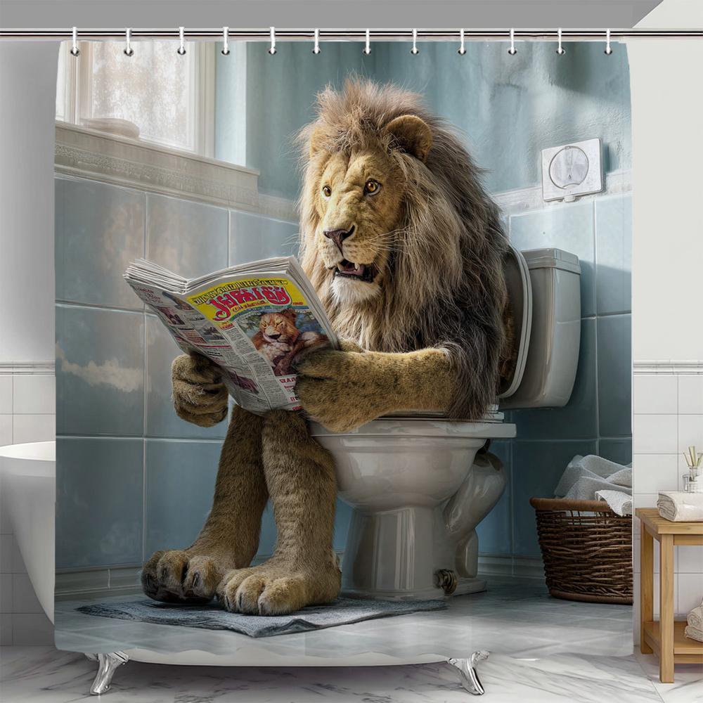 

African Animal Elephant Lion Tiger Giraffe Pattern Shower Curtain Leopard Wolf Bathroom Bathtub Decor Gift Waterproof Curtains W60H190(CM)-1 Pcs