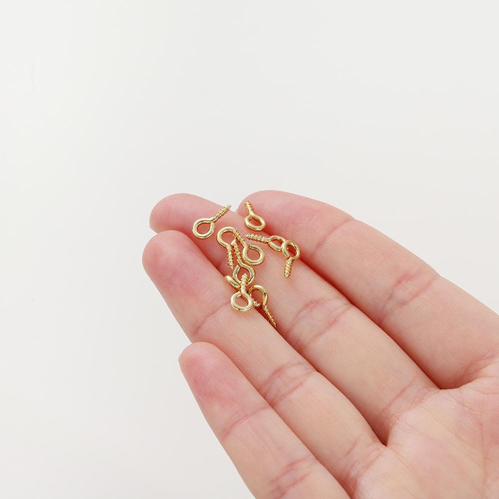 50pcs/lot 14K/18K Gold Plated Silver 8mm 10mm Screw Eye Pins Hooks Pendants Connectors Pins For Necklace Jewelry Accessories