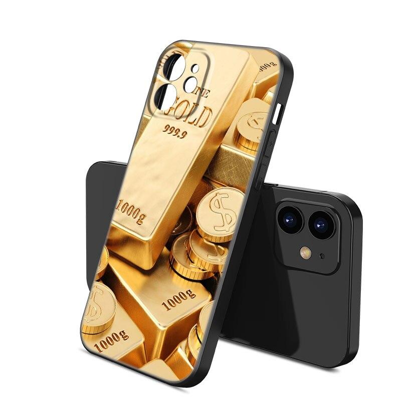Money Dollars Gold Coin Phone Case For Apple iPhone 13 12 Mini 11 Pro XS Max XR X 8 7 6S 6 Plus SE 2022 2020 5S 5 Black Cover