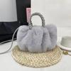 Handheld Fluffy Pumpkin Pleated Cloud Crossbody Bag - Faux Rabbit Fur Plush