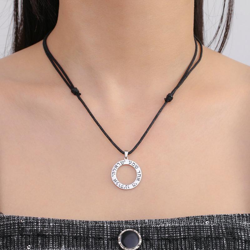 

Black Leather Cord Necklace With Corroded Rune Circle Pendant Minimalist Choker Jewelry For Men And Women