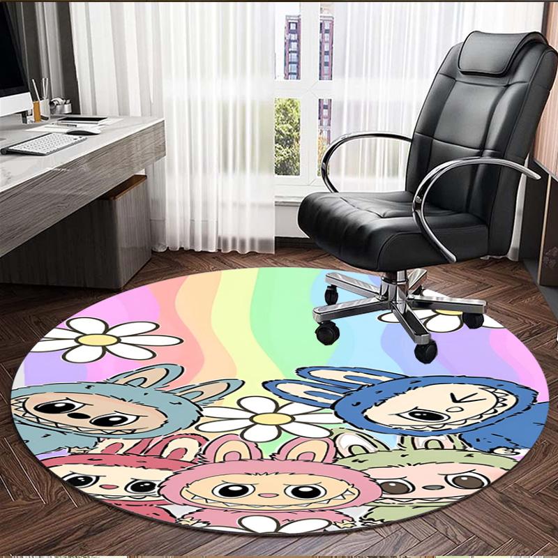 Labubu Print Round Rug, Washable Floor Carpet, For Entryway Dorm Laundry Room Office Study, Home Decor Birthday Christmas Gift