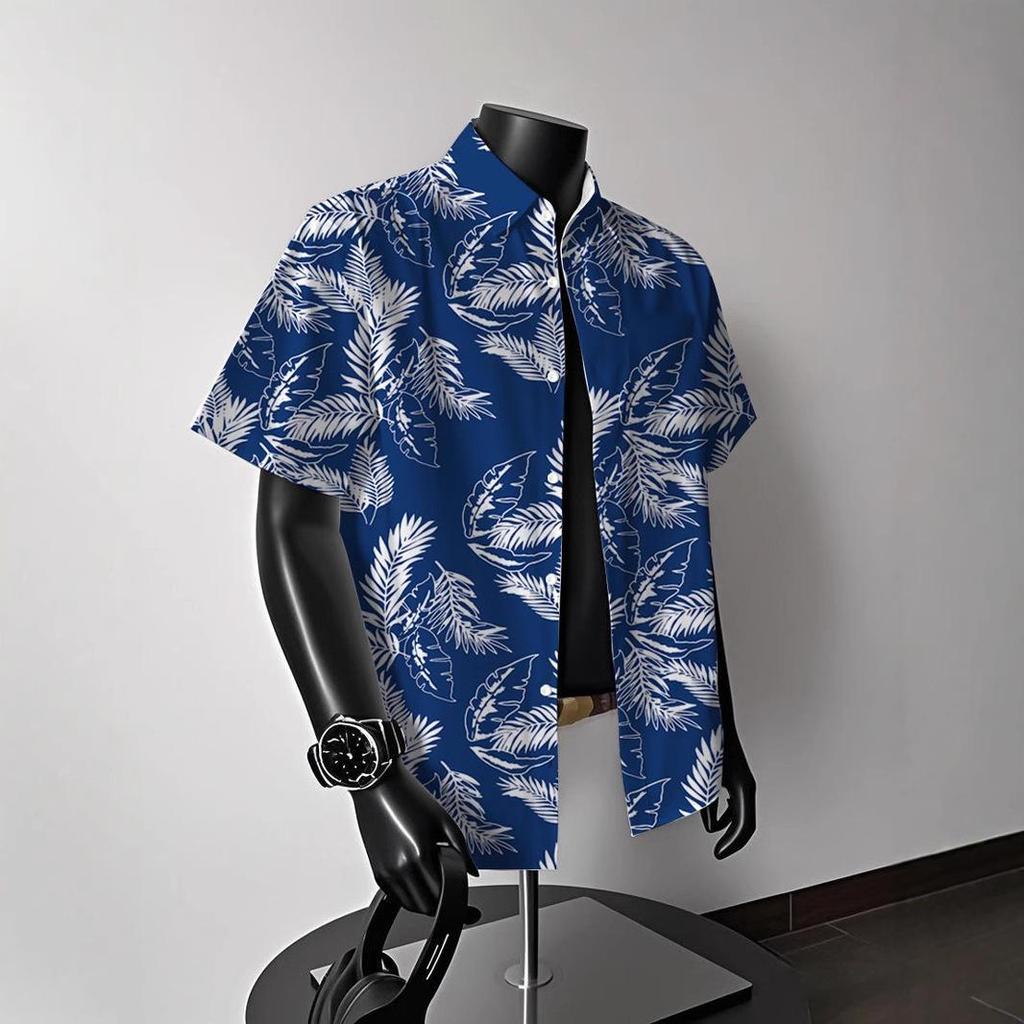 Men's Vintage Hong Kong-Style Hawaiian Floral Short-Sleeve Shirt: Trendy Summer Beachwear for Couples