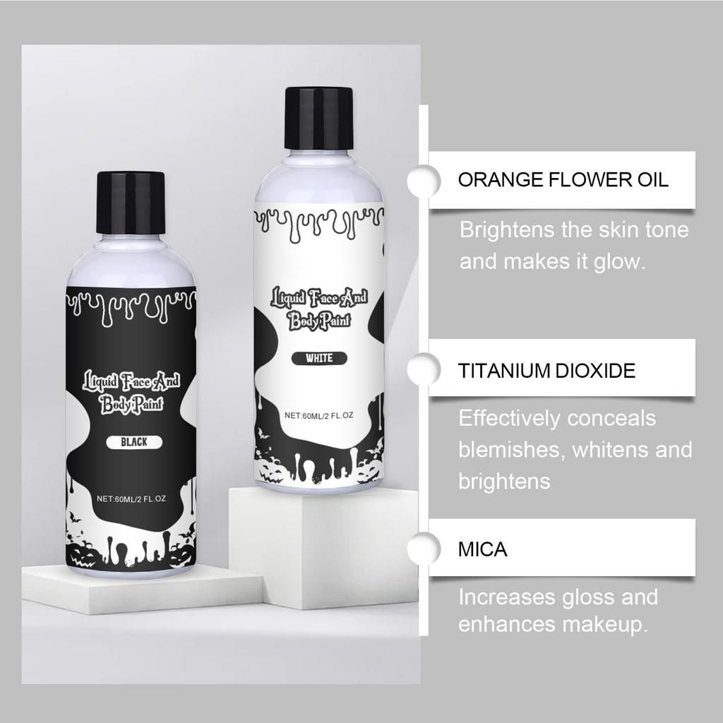 Halloween Cosplay Makeup Black + White Face Body Paint Special Effects Makeup Kit Dress Up Adult Face Paint Kit Full Coverage Face Paint 60ml
