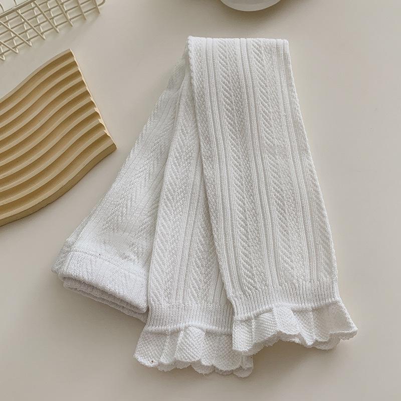 

Girls Solid Color Lace Trim Leggings - Spring/Autumn Thin Style M [Height 95-105cm] белый