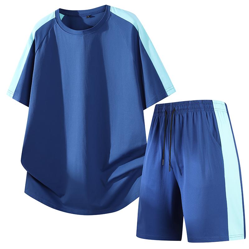 

Men s Two-piece Round Neck Short-sleeved Shorts Outdoor Breathable Quick-drying Sports Suit L світло-синій колір
