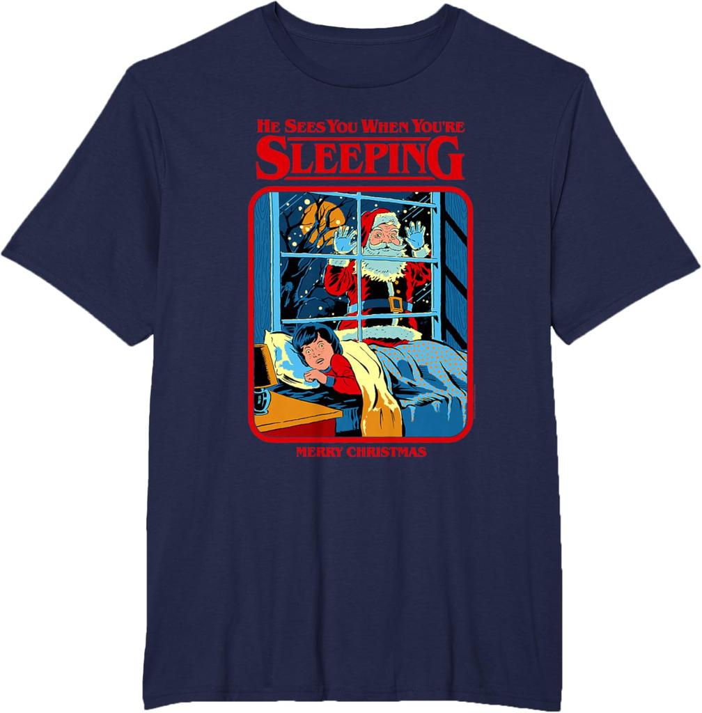 Steven Rhodes Santa Claus Sees You Retro Dark Humor TShirt New SpringSummer Arrivals Regular Fit Casual