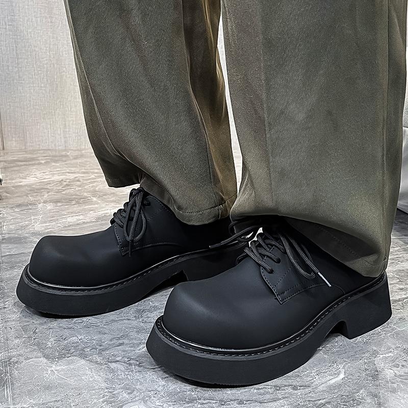 Shoes Men's trendy black platform big head casual leather shoes European and American trend versatile height increase Derby shoes 9522-Z