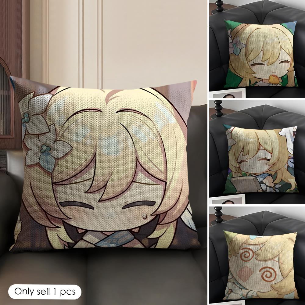 Lumine Cute Cute Genshin Impact Cushion Cover Natural Linen Organic Fabric DoubleSided Printing Sofa Home Decor Pillow Case