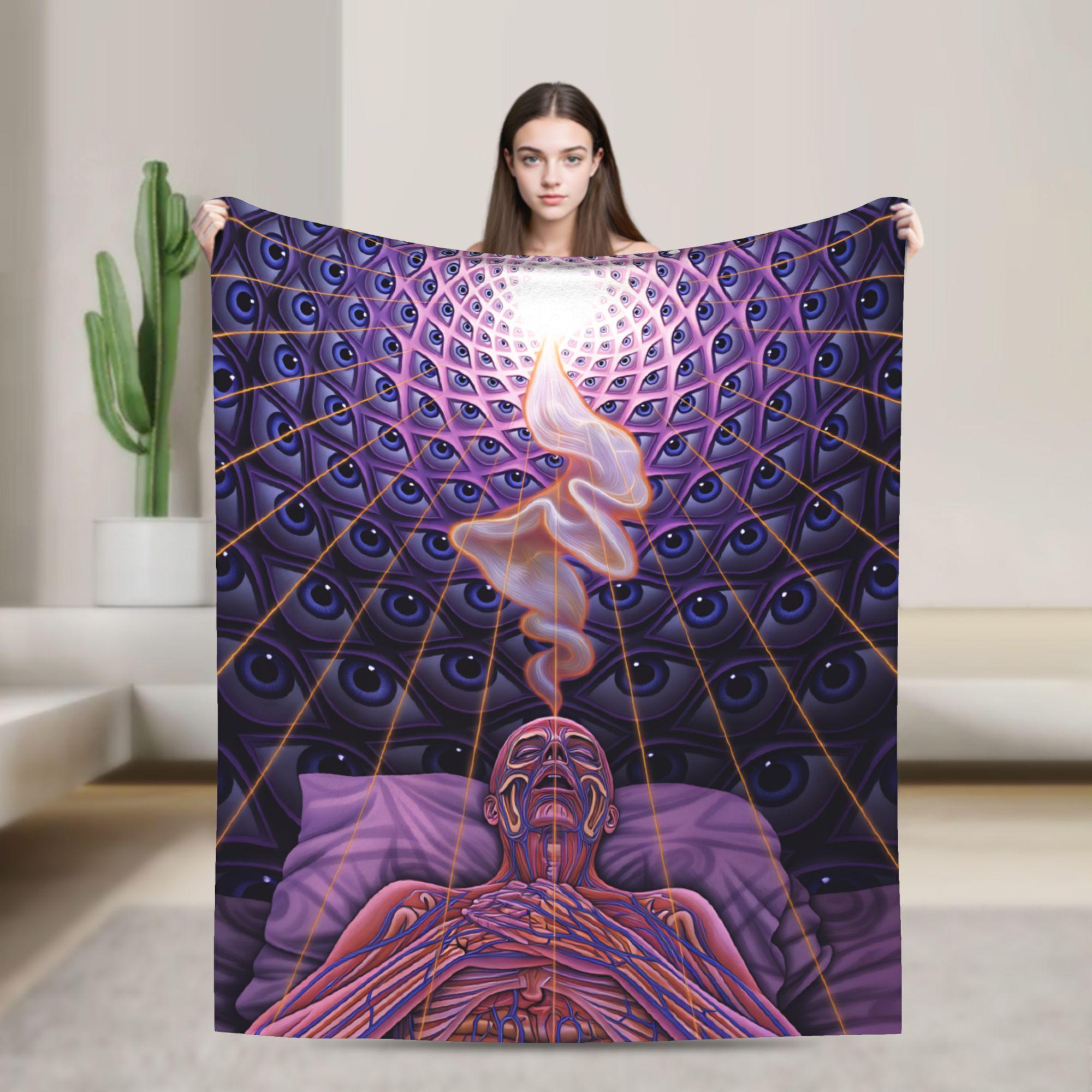 Alex Grey Trippy Psychedelic Warm Soft Blanket  Girls Boys Plush Throw Blanket Bedroom Flannel Bedspread Sofa Bed Cover 75x90cm