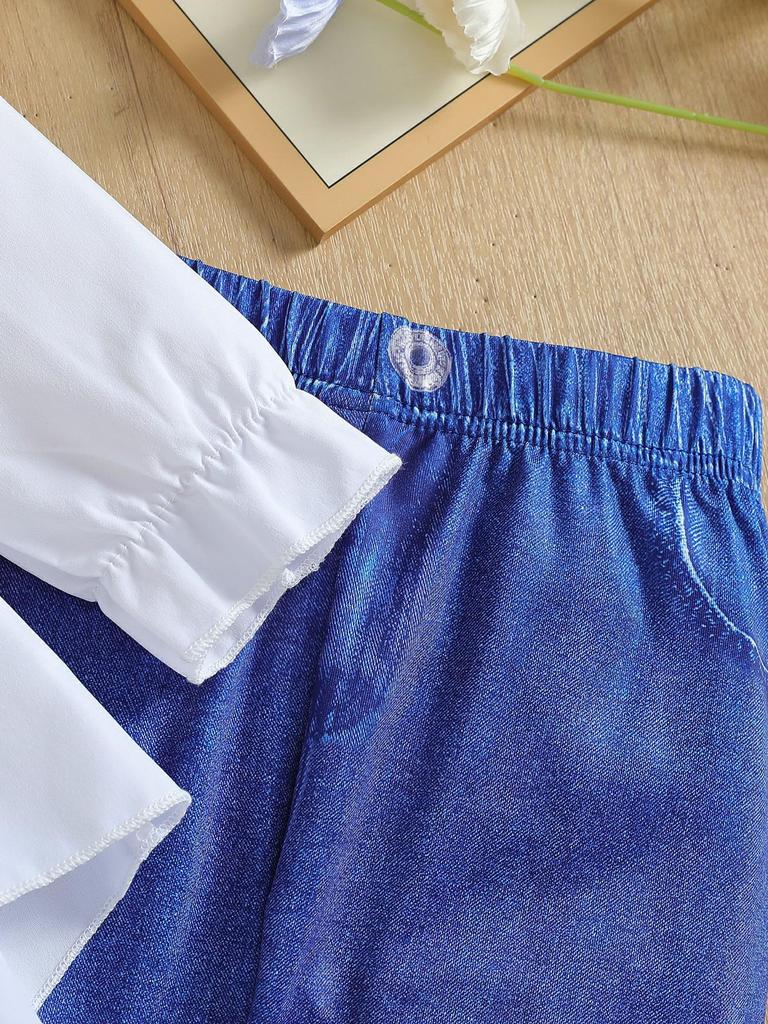 Autumn 2025 Girls' Long Shirt Dress and Pants Set with Belt