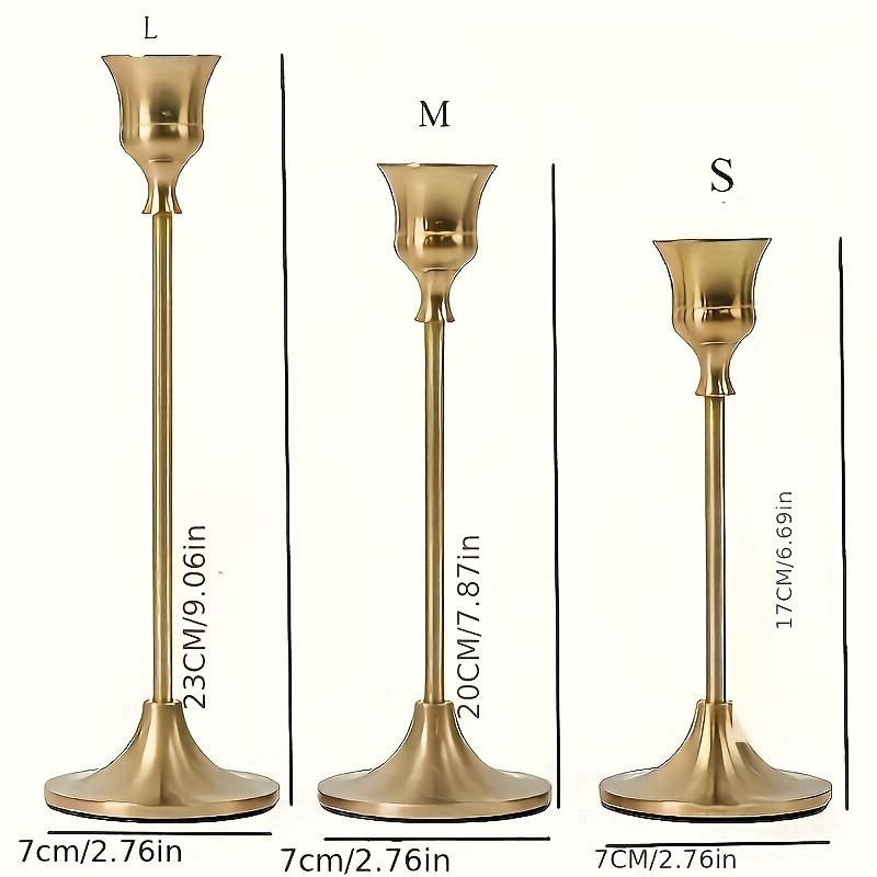 Three Metal Candle Holders, Suitable for Dinner, Wedding Anniversaries, and Birthday Table Accessories (excluding Candles)
