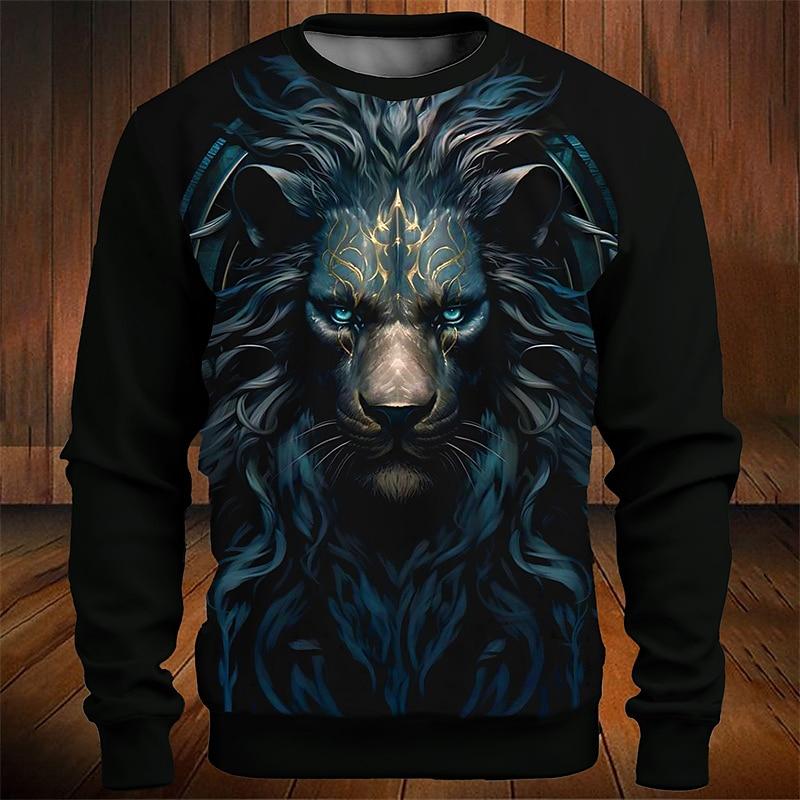 

Funny 3D Lion Print Sweatshirt Male Street Trend Harajuku Fashion Clothing Casual O-neck Loose Pullover Autumn Long Sleeved Tops 6XL
