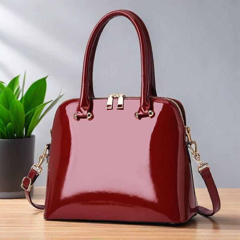 2025 Damen Lackleder Tote: Vielseitige europäische & amerikanische Modehandtasche, Schulter- oder Umhängetasche in Rot & Schwarz.