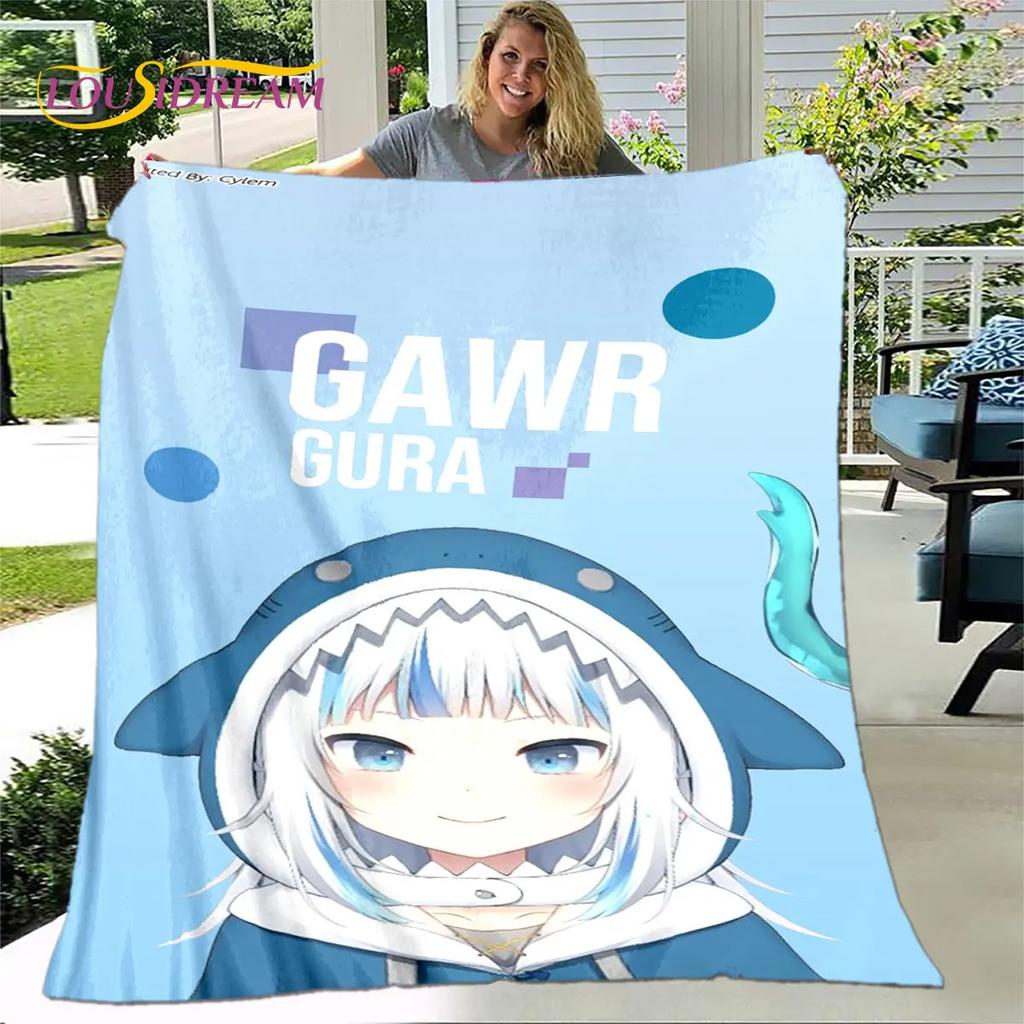 Cute Gawr Gura Hololive Anime Soft Plush Blanket,Flannel Blanket Throw Blanket for Living Room Bedroom Bed Sofa Picnic Cover Kid