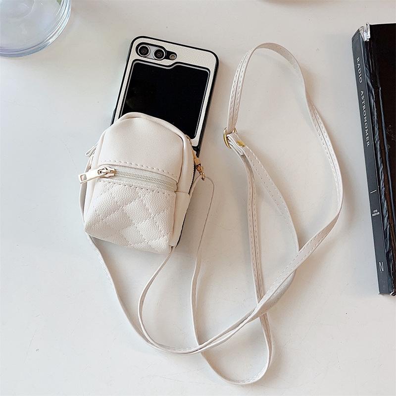 Applicable To Samsung Zflip5 Large-Capacity Mini Schoolbag Mobile Phone Case Clamshell Folding Screen Diagonal Straddle Rope Wallet Card Bag