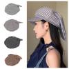 Korean Style Rabbit Ears Octagonal Hat Big Head Circumference Spring Painter Cap Plaid Beret  Girls