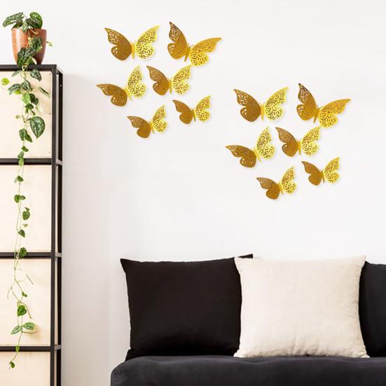12 Stuks 3D Vlinder Muurstickers 3 Maten Holle Vlinder Muurkunst Verwijderbare DIY Decoratieve Sticker voor Kamer Kantoor Slaapkamer Woonkamer Decor