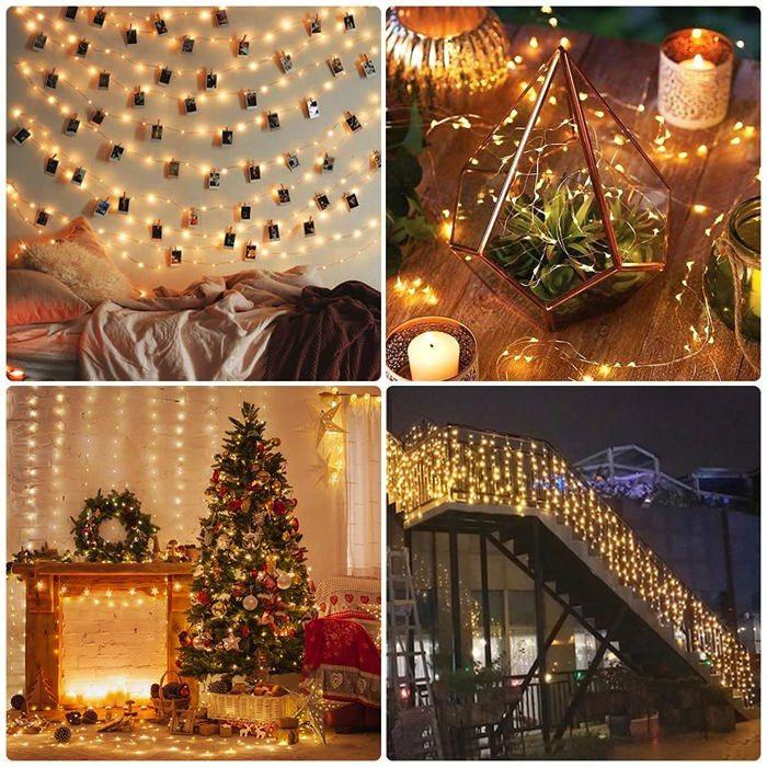 Guirlande lumineuse intérieure - suright - dhw-jp01ww - 12m - 120 led blanc chaud - résistante à l'eau ip65
