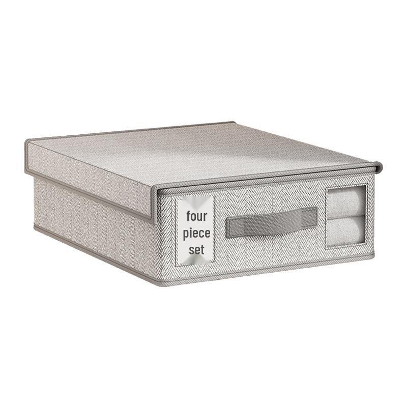 Upgraded Non-woven Four-Piece Bedding Storage Box Set with Leather Handles