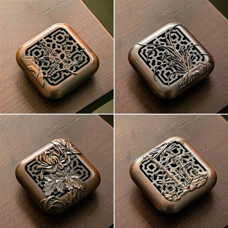 Alloy Retro Incense Box Coil Incense Burner Plum Blossom Bamboo Tea Ceremony Sandalwood Mini Burner Aromatherapy Home Decor