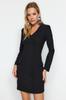 Women's Fashion Casual Standard Sleeve Mini Navy Blue Collar Detailed Lined Chiffon Woven Dress