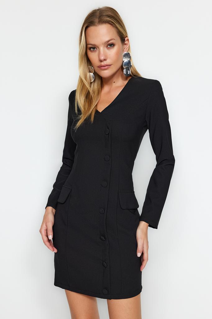 Women's Fashion Casual Standard Sleeve Mini Navy Blue Collar Detailed Lined Chiffon Woven Dress