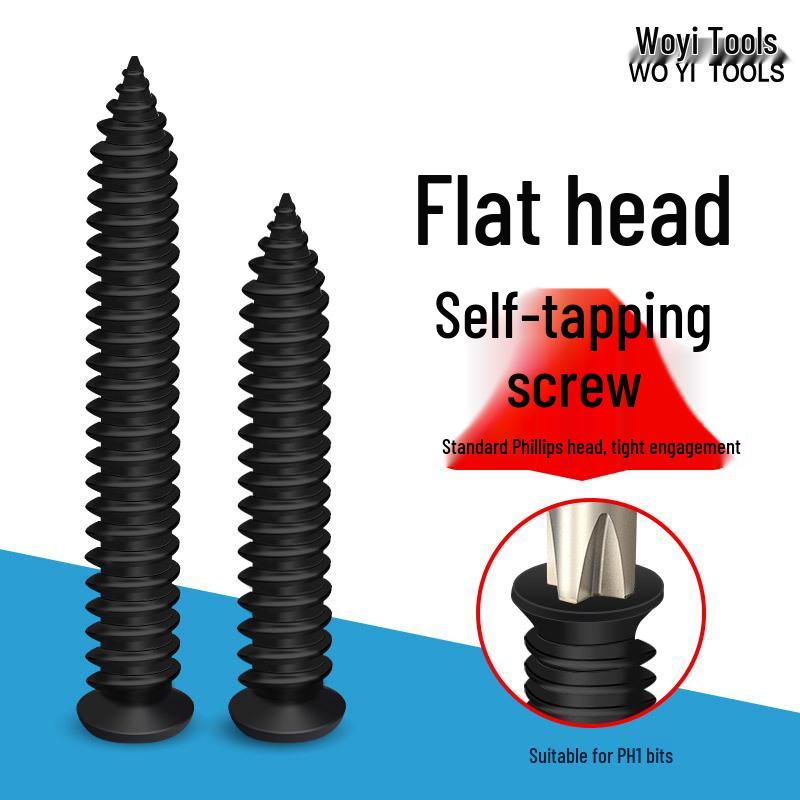 

Wo Yi M3.5 Black Flat Head & Round Head High-Strength Phillips Self-Tapping Screws M3.5*15 Flat Head Screws [100 pcs]