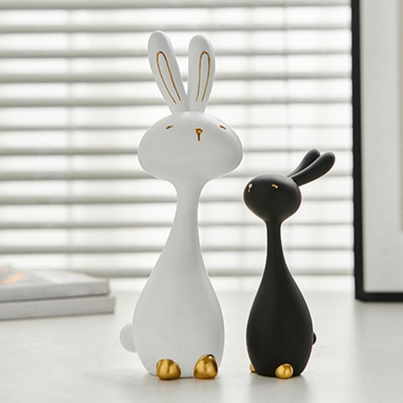 2Pcs Festives Resin Rabbit Ornaments for Easter Home Decors Spring Holiday Animal Figurine for Gift Giving and Decoration