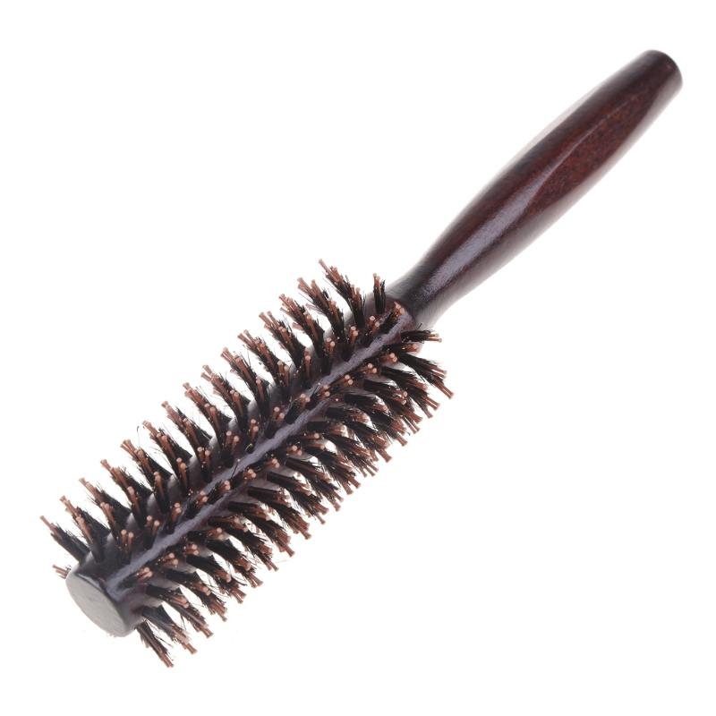 Boar Bristle Round Styling Hair Brush Comb Blow Dryer Curling Roll Massage Hairbrush with Wooden Handle for Women Men
