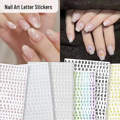 Nail Art 3D Laser Black & White Alphabet Stickers: Uppercase & Lowercase Self-Adhesive Letters