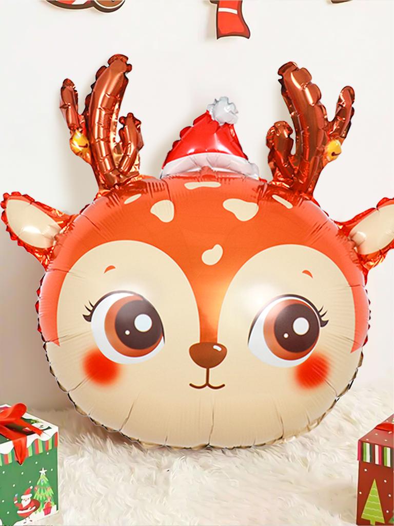 2pcs Cartoon Deer Shaped Decorative Balloons, Christmas Elk Head, Christmas Party Decorations, Holiday Party Decorations