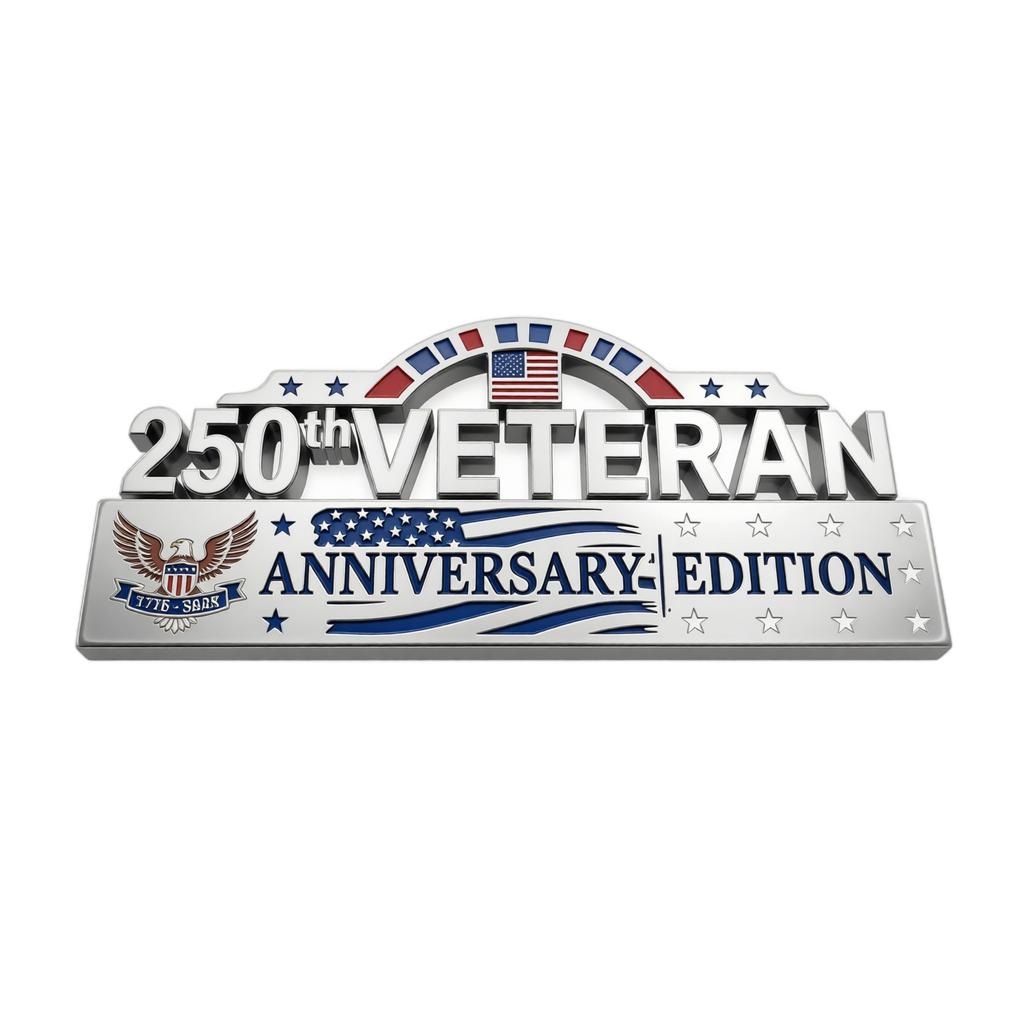 Metal Car Emblem 250th Veteran Anniversary Edition Vehicle Badge Durable Decorative Auto Accessory for Exterior and Interior Use