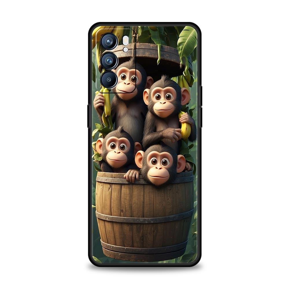 Monkey And Banana Phone Case For Oppo A17 A31 A54 A57 A78 A79 A98 Find X5 X6 Reno 6 7 8 10 11 12 13 F Pro 5G Soft TPU Cover Bags