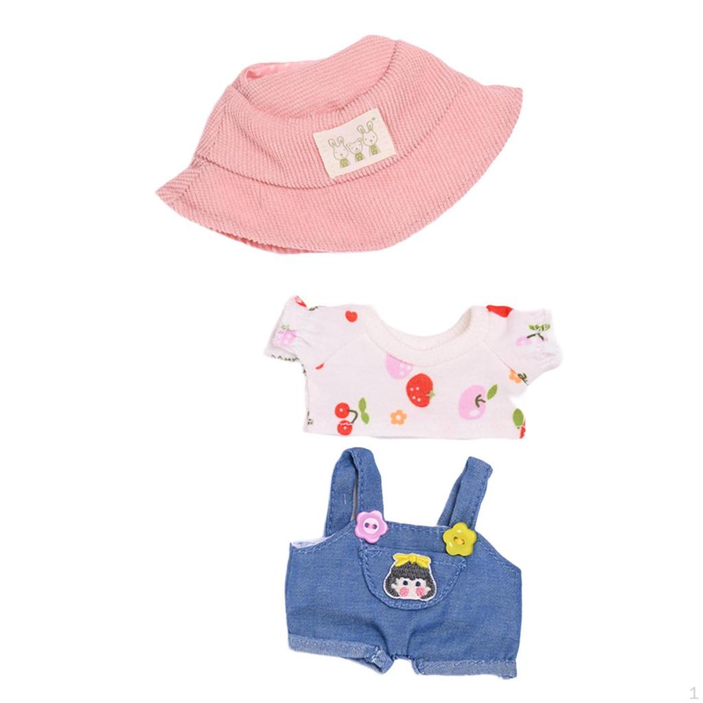 Doll Clothes for 15cm Plush Dress Up with Hat DIY Fashion Clothing Style A