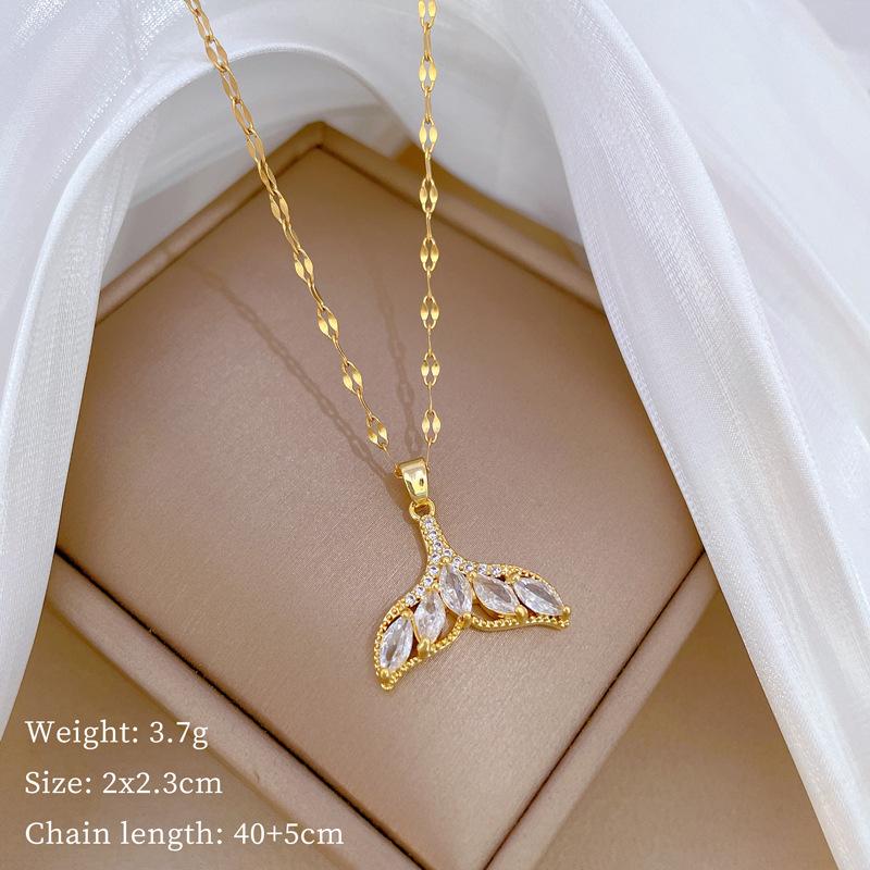 Empty Zircon Fish Tail Light Luxury Temperament Gorgeous Full Diamond Necklace Female Versatile Collarbone Chain Titanium Steel Chain