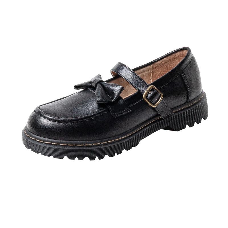 Mode Ledergürtel Dekorative Schleife Dicksohlige Loafer Retro Nostalgisch Rindsleder Flach Damen Studentenstil Japanischer und Koreanischer Stil