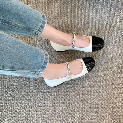 Sheepskin Version~ New Spring and Autumn Flat Bottom Color Matching Pearl Light Mouth Mary Jane Shoes Women's Single Shoes