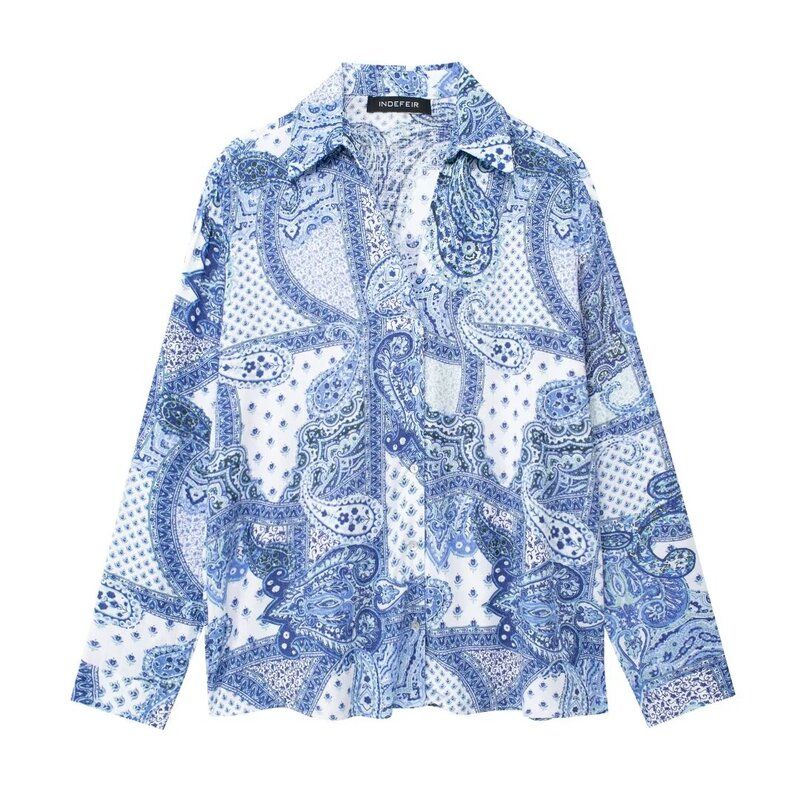 

Модный стиль 2024 Весна Новое поступление Женский костюм с темпераментом Рубашка с принтом пейсли Брюки с высокой талией и широкими штанинами 3345777 Shirt L