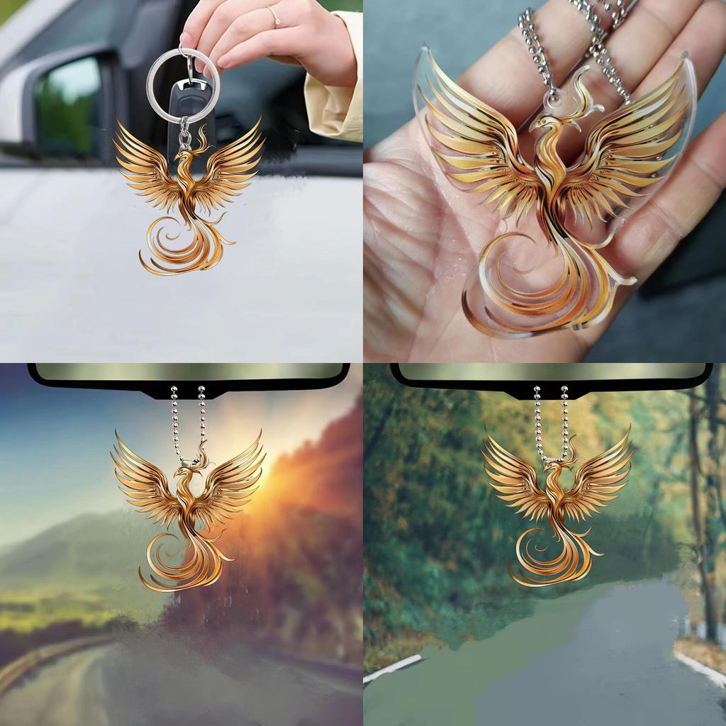 Stunning Retro Acrylic Golden Phoenix Car Charm Luxurious Keychain Pendant For Auto Use